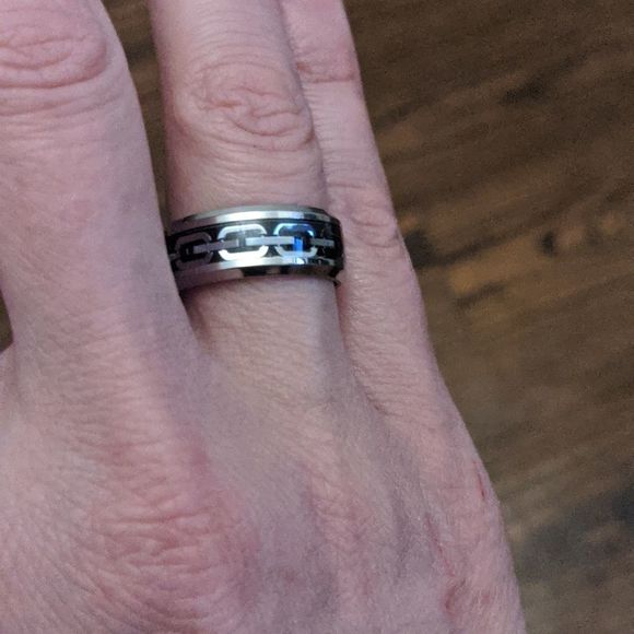 CHEAP Men's Silver 8MM Tungsten Carbide Chain Inlay Wedding Band Engagement Ring - Picture 5 of 5